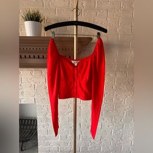 NWT! Miss Selfridge Long Sleeve Button Seam Detail Crop Top in Red